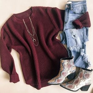 Deep Red Long Sleeve Sweater